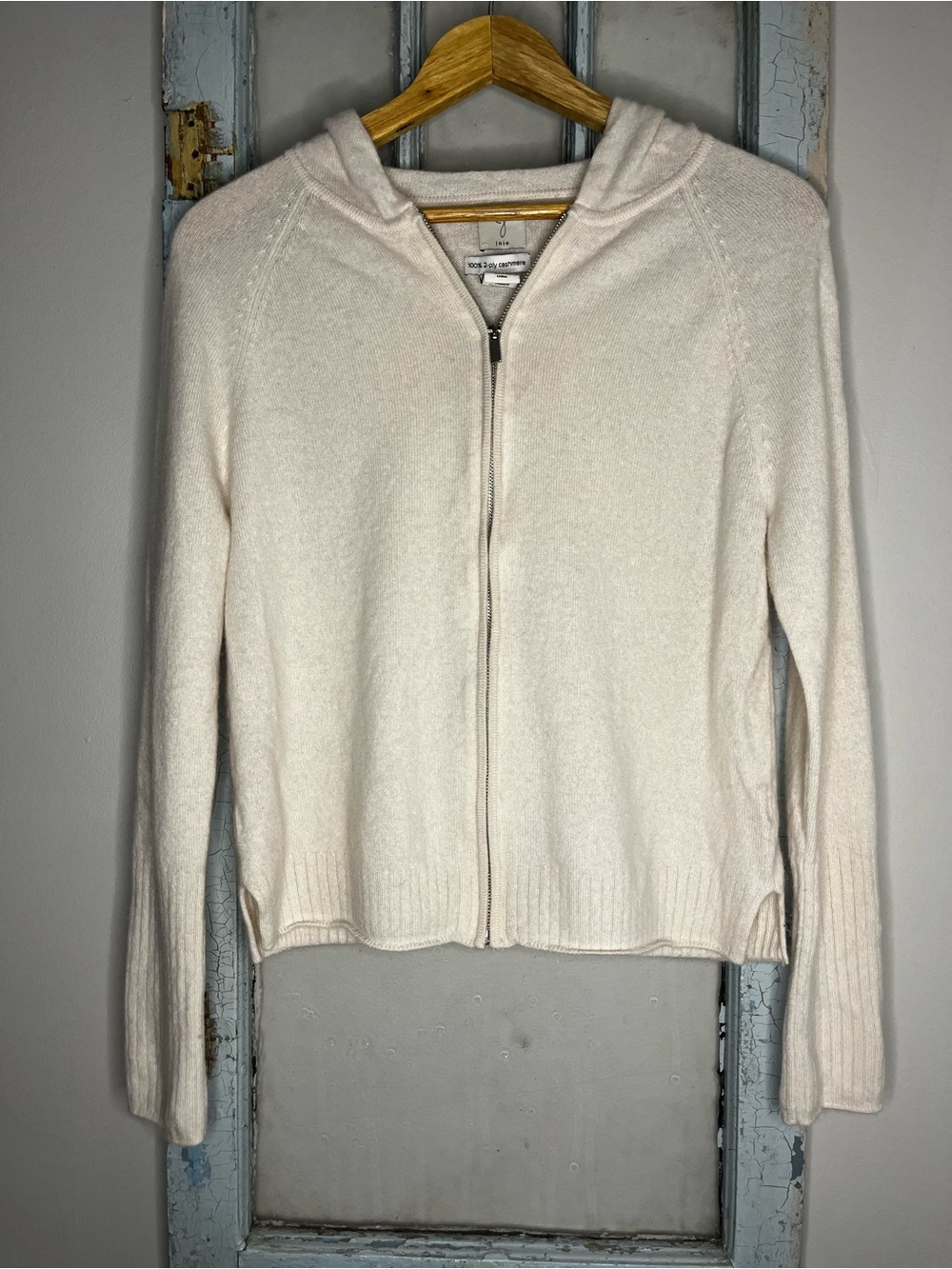 Joie 100% 2-Ply Cashmere Zip Up Hoodie Sweater Cream Ivory Womens Size M